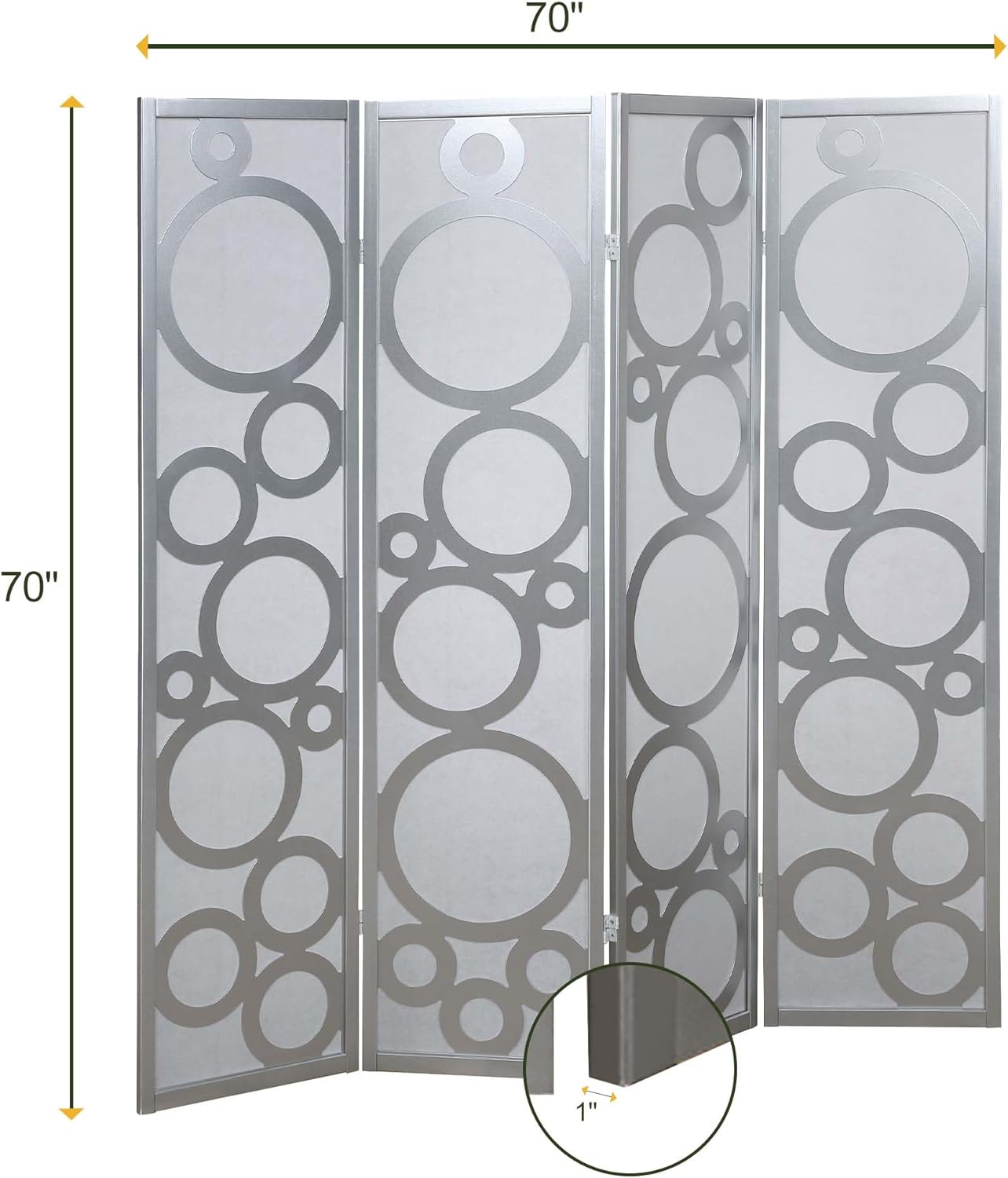 NicBex Room Divider 4 Panel Room Dividers with Circle Pattern Partition Room Dividers and Folding Privacy Screens Wall Divider for Home, Office, Room Separation,70" W x 1" D x 70" H, White+Silver