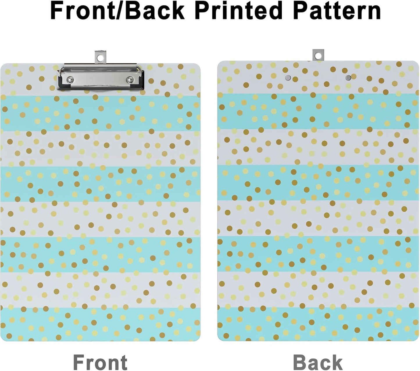 Cute Clipboard Wood Design Decorative A4 Letter Size Clipboards for Office, Standard Size 9" x 12.5" with Low Profile Metal Clip - Striped Spots