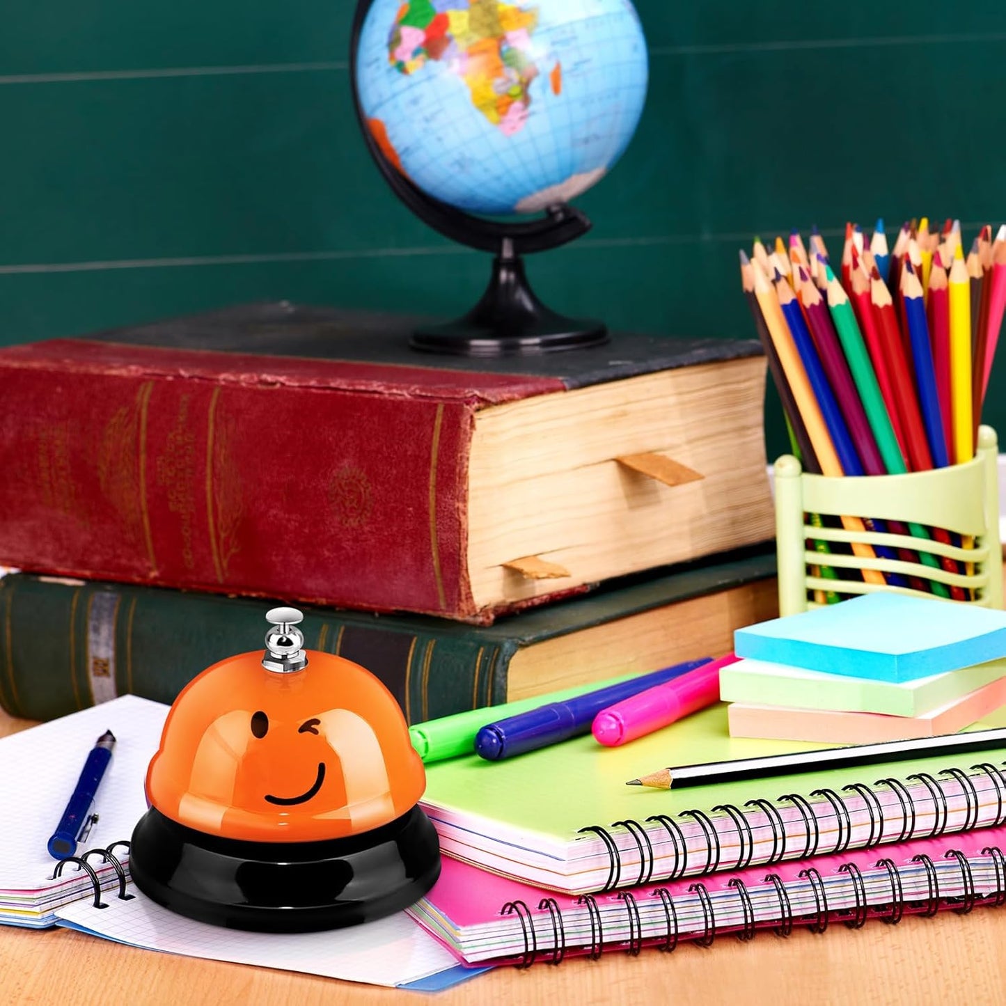 Hotop 3 Pcs Desk Bell for Service Funny Front Desk Smile Face Metal Ringer Call Bell for Kitchen Hotel Restaurant Classroom(Smile Face,Blue, Green, Orange)