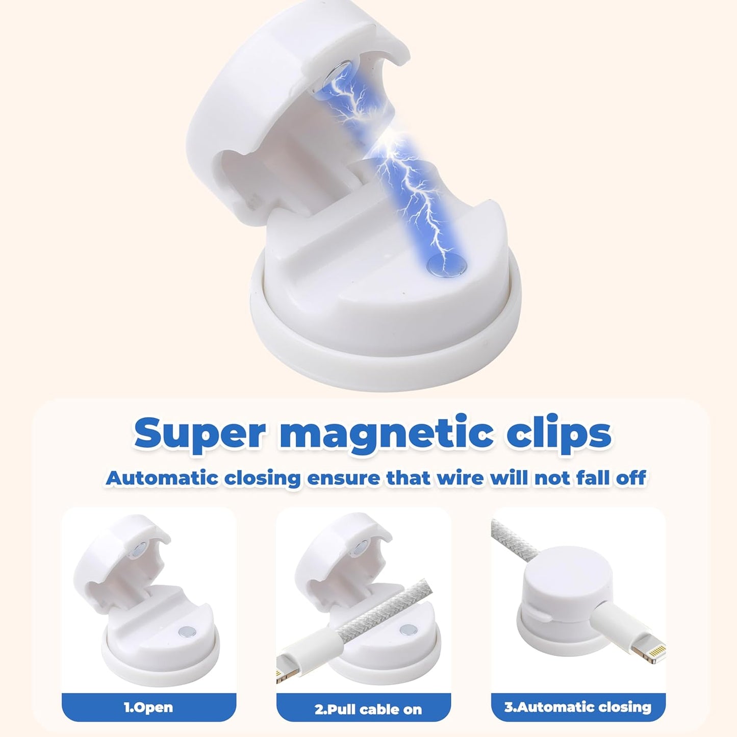 6 Pack Cable Management Clips[Upgrade Rotatable] Home Office Desk Cord Keeper Organizer Accessories Charger USB Wire Organizer Cord Holder for Nightstand (White)