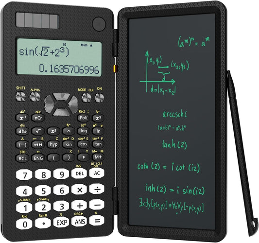 Scientific Calculator for Students with Notepad, ROATEE Middle and High School Supplies for Students, 82 MS Foldable 2-Line Display Science Calculator with Writing Tablet, Solar and Battery Powered