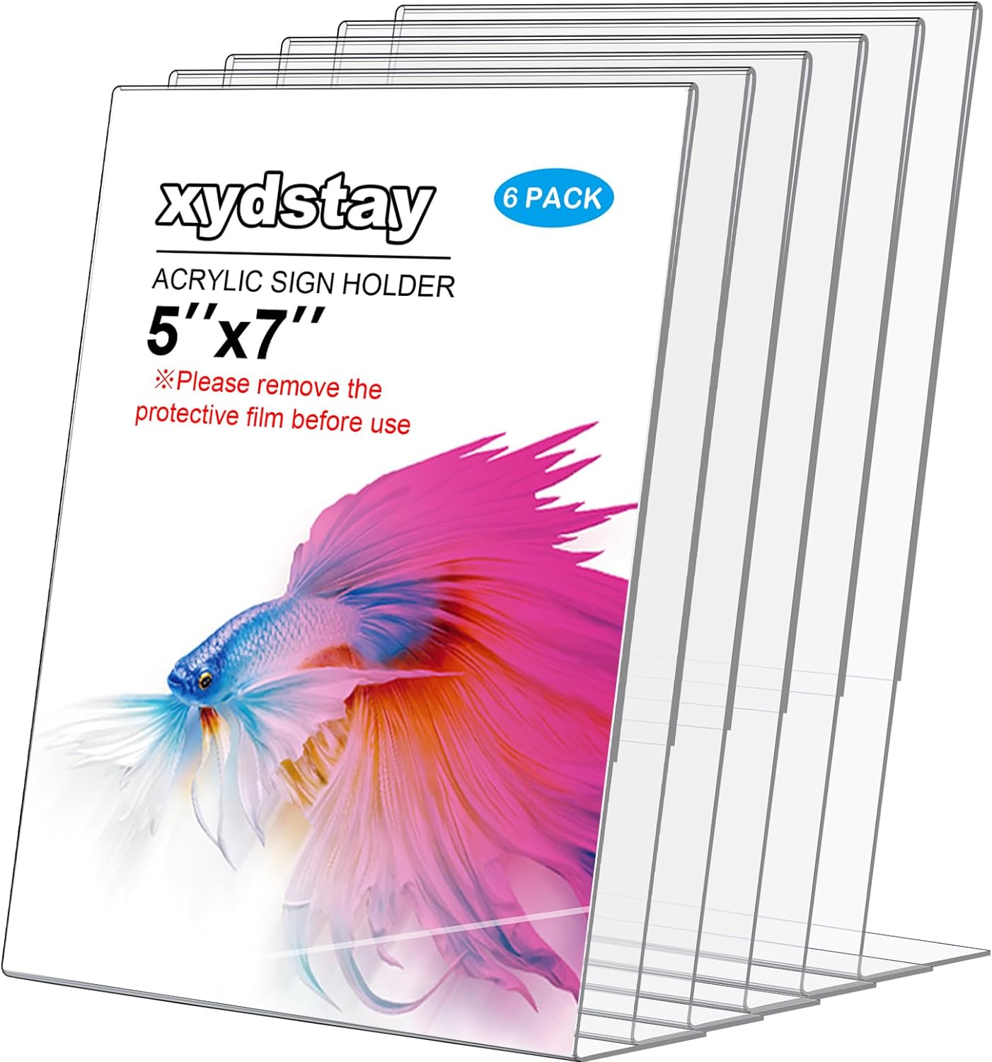 6pack Acrylic Sign Holder 5x7 for Picture Frames, L Shape Clear Plastic, Plastic Sign Holder,Menu Holder, Unbreakable Table Sign Holder for Restaurant, Office, School, Store and Home Use