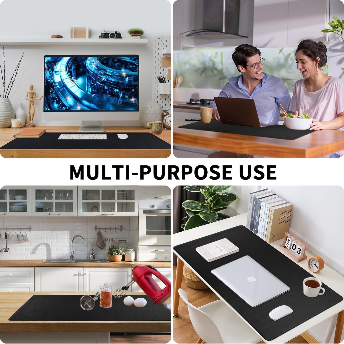 Bloss Desk Mat with Stitched Edges, Leather Large Mouse Pad, Non-Slip Desk Protector Mat, Desk Blotter, Waterproof Desk Pad for Office Home Decor/Black(31.5×15.7 Inches)