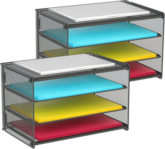 Samstar 2 Pack Paper Letter Tray, 3-Tier Desk File Organizer Paper Sorter Letter Shelf Rack, Mesh Made,Black
