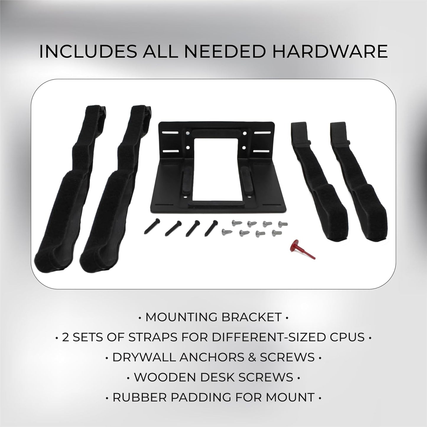 HumanCentric SFF Under Desk PC Mount and PC Wall Mount Bracket for Small Form Factor Desktop Tower, UPS Wall Mount Bracket, Adjustable CPU Holder with Straps, Hardware Included