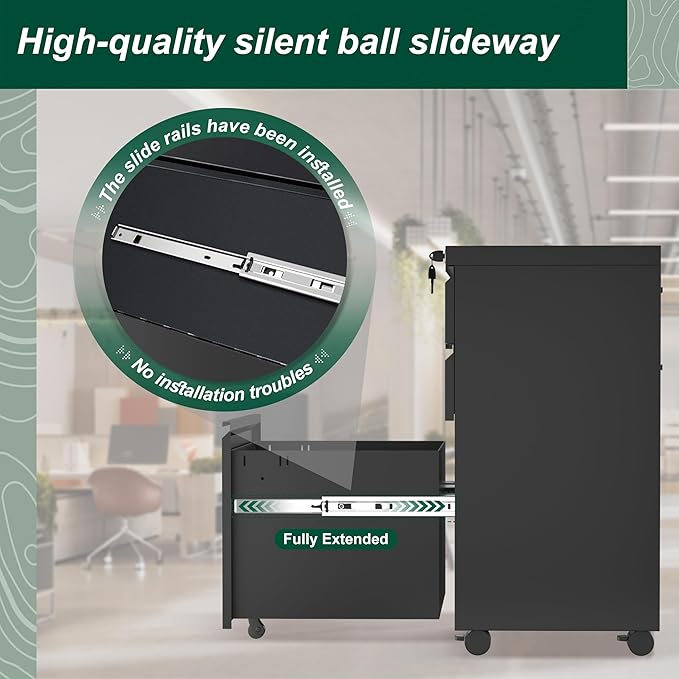 Superday Black File Cabinet 3 Drawer, Fully Assemble Metal Rolling Vertical Filing Cabinet with Wheels, Small Under Desk File Cabinets for Home Office