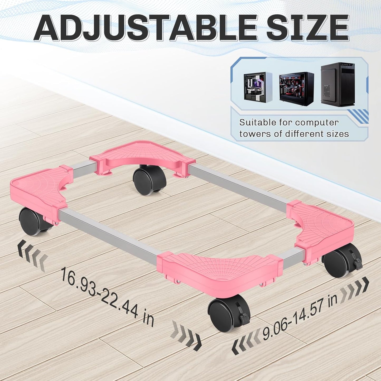 Liitrton Mobile CPU Tower Stand with Ventilation, 4 Locking Casters, Multiple Colors, Fits Most Under Desk Stands for Office Gamers (Pink)