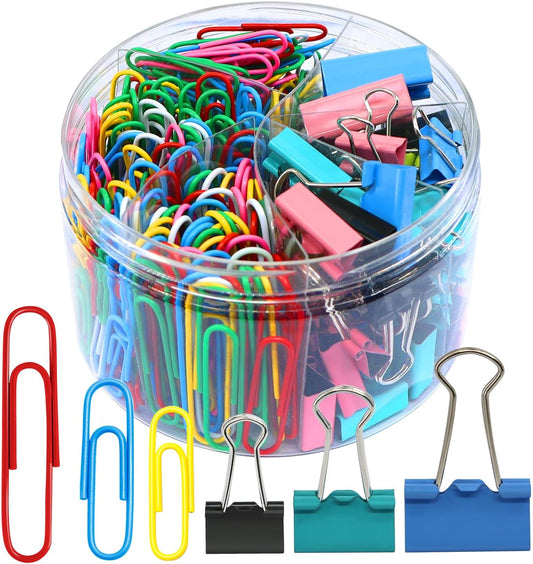 Paper Clips Binder Clips, 340PCS Paper Clips and Binder Clips Assorted Sizes, Colored Paperclips Large Medium and Small, Binder Clip and Paperclips Set for Home School Office Supplies