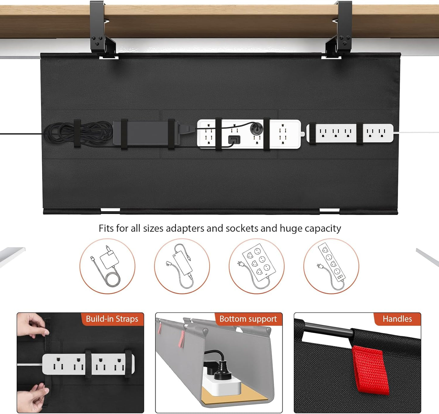 Univivi No Drill Under Desk Cable Management Tray, 36" Cord Organizer for Table, Clamp/Screw Mount Desk Cable Management, Premium Fabric Cable Management Tray for Office, Home