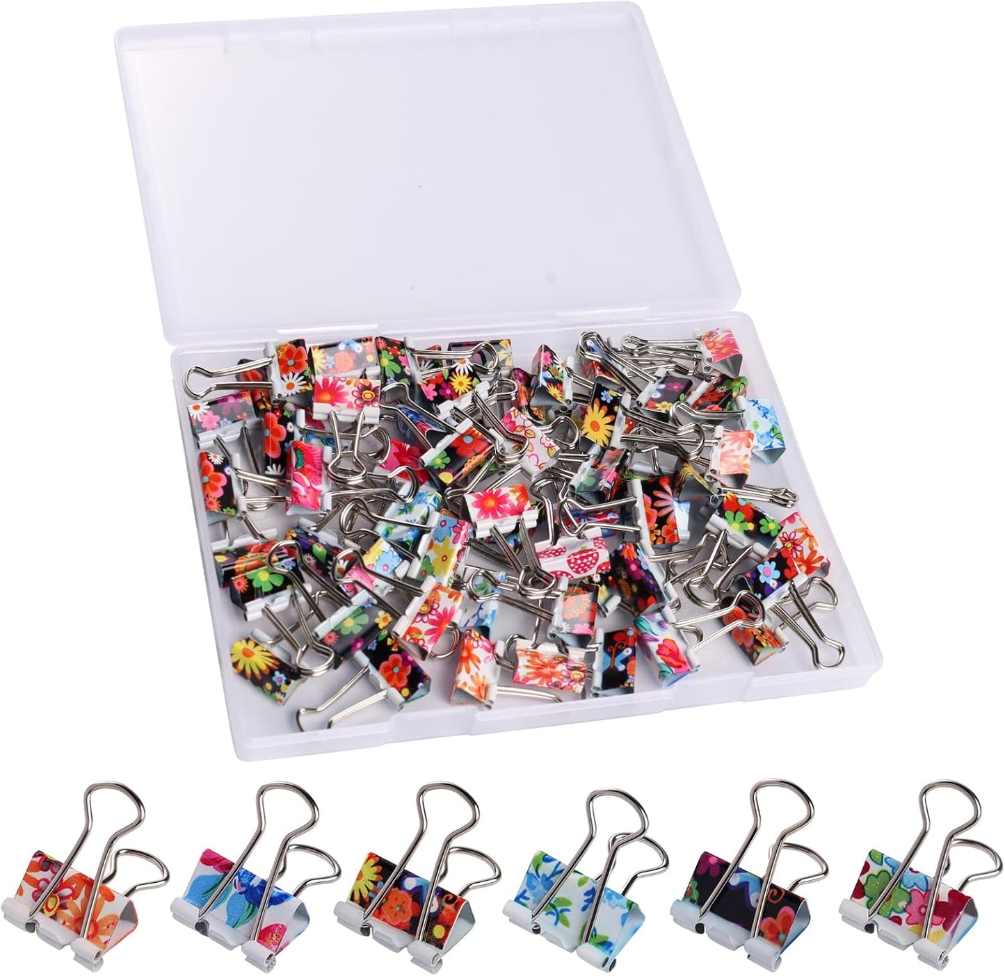 Ufmarine 60 Pcs Small Binder Clips3/4 Inch, Floral Cute Binder Clips, Small Paper Clips for Office, Standard Size