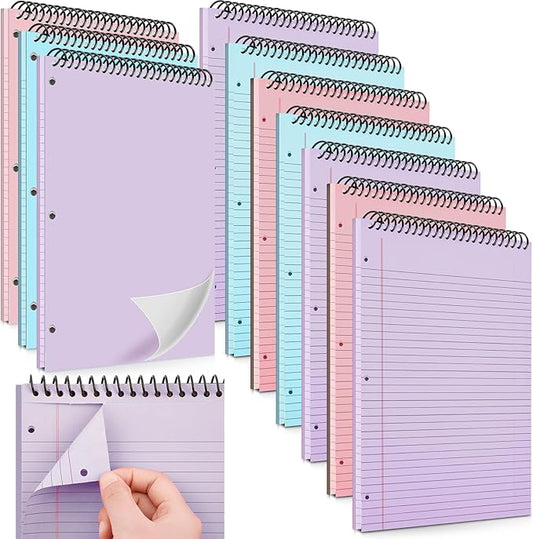 10 Packs 8.5" x 11" Top Spiral Notebook with 3 Hole Punched Legal Pads College Ruled Notepad 50 Sheets Hard Cardboard Paper Wirebound Notepad for Office School Business (Pink,Blue,Purple)