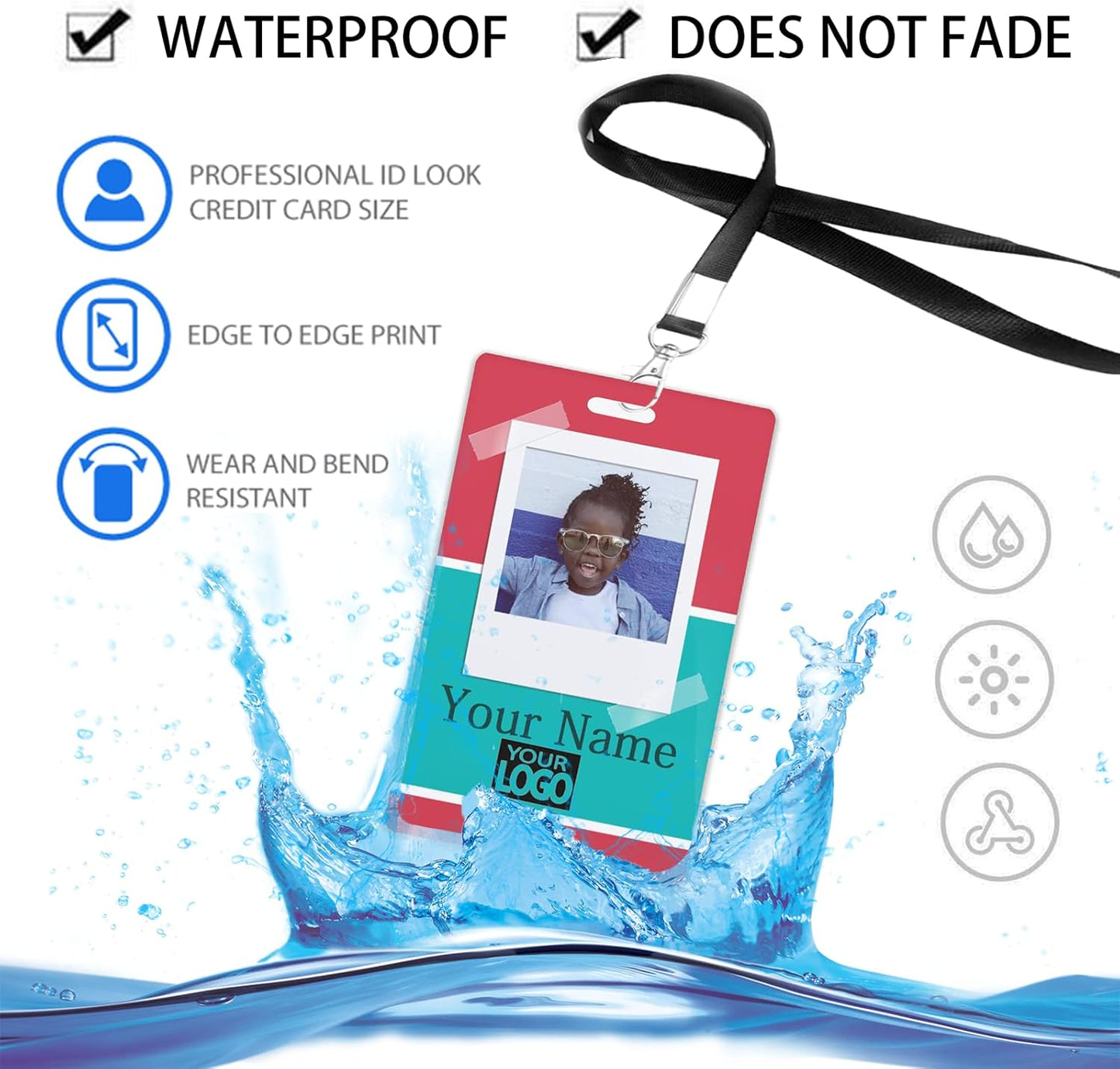 Custom Id Badge, Personalized Employee Photo Identification Card with Lanyard, Durable ID Card for Office Worker Doctor Nurse Student-Vertical-Template12