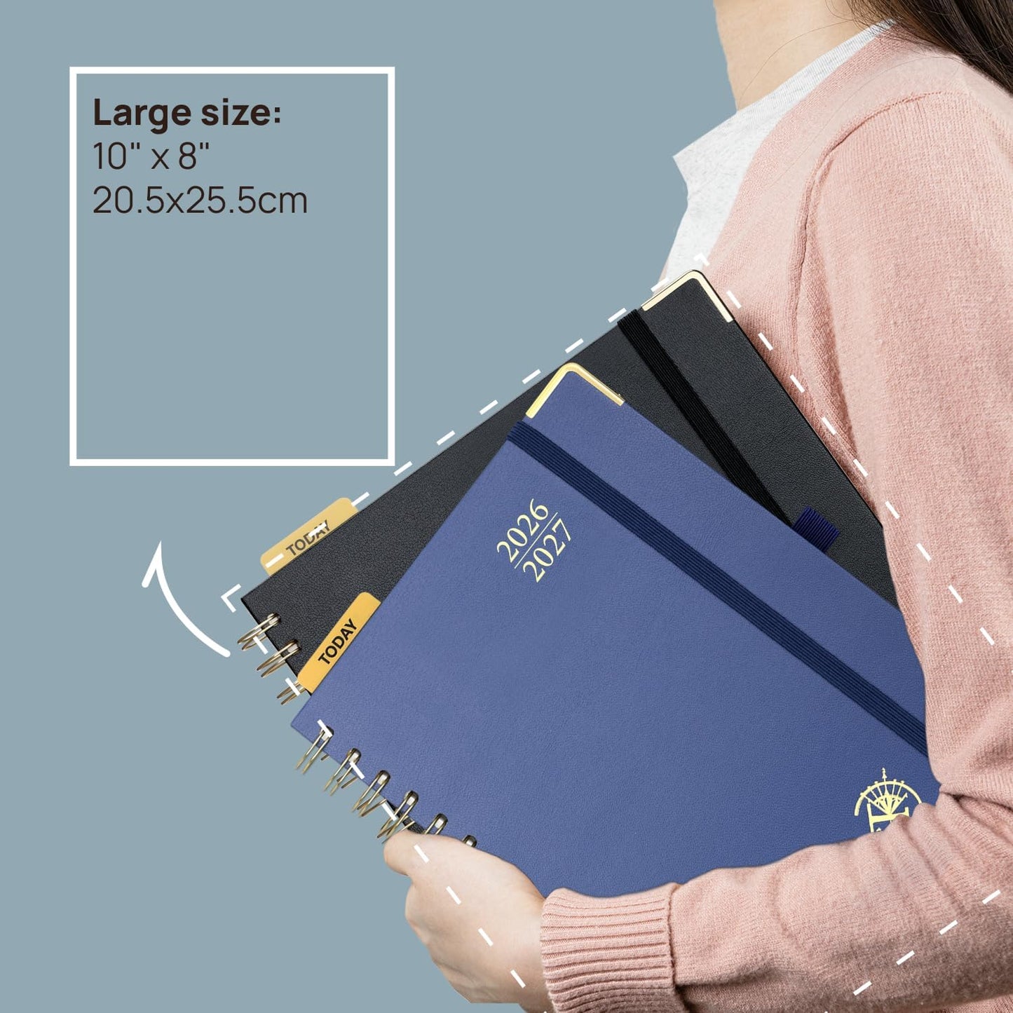 POPRUN Monthly Planner 2026-2027 Spiral Hardcover (8'' x 10''), 18 Months Calendar (Jan.2026-Jun.2027) - 2 Pages per Month with Dotted Note Pages, Sunday Start, Laminated Tab - Pacific Green