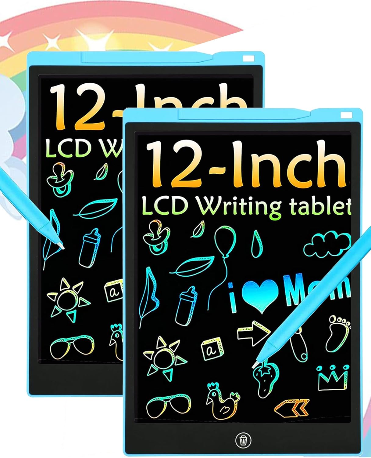 2 Pack LCD Writing Tablet, 12 inch Colorful Toddler Drawing Pad Doodle Board, Erasable Educational Toy Christmas Birthday Gift for 3 4 5 6 7 Year Old