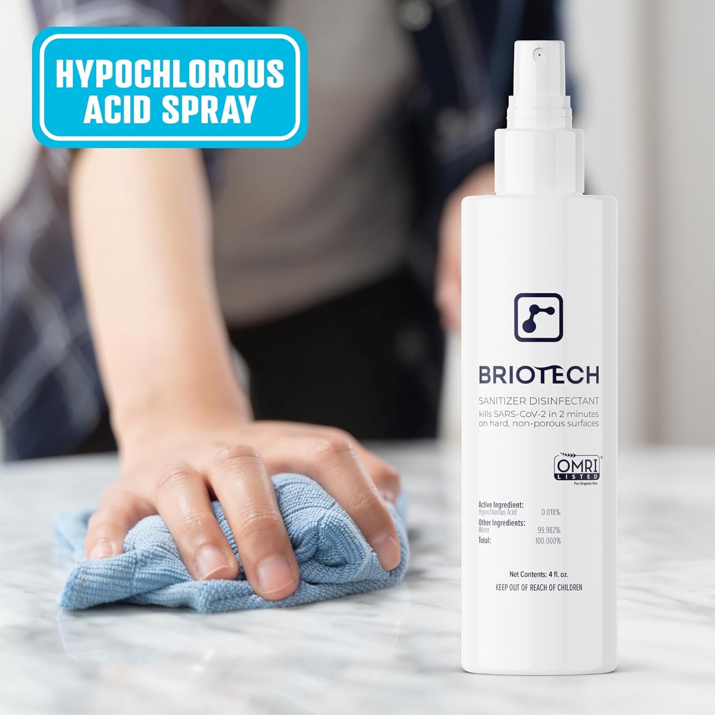 BRIOTECH Sanitizer Disinfectant Hypochlorous Spray, Kill 99.99% of Viruses & Bacteria, Control Mold, Eliminate Odor, Gentle for Nursery & Play Rooms, Food Contact Surface Sanitizer, 32 fl oz