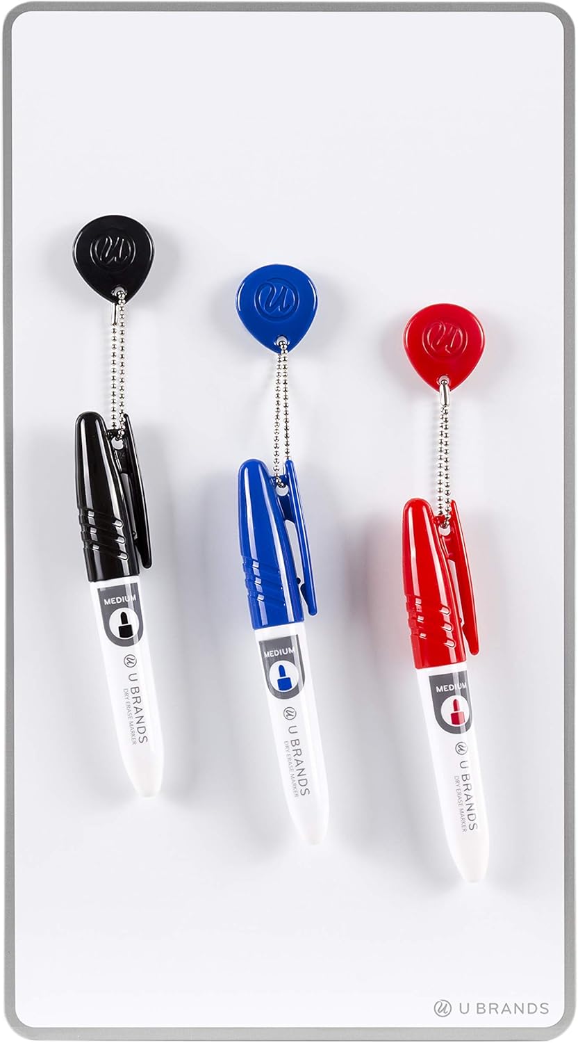 U Brands Magnetic Dry Erase Board White Board Value Pack, 6" x 11", Frameless, Includes 3 Magnetic Markers