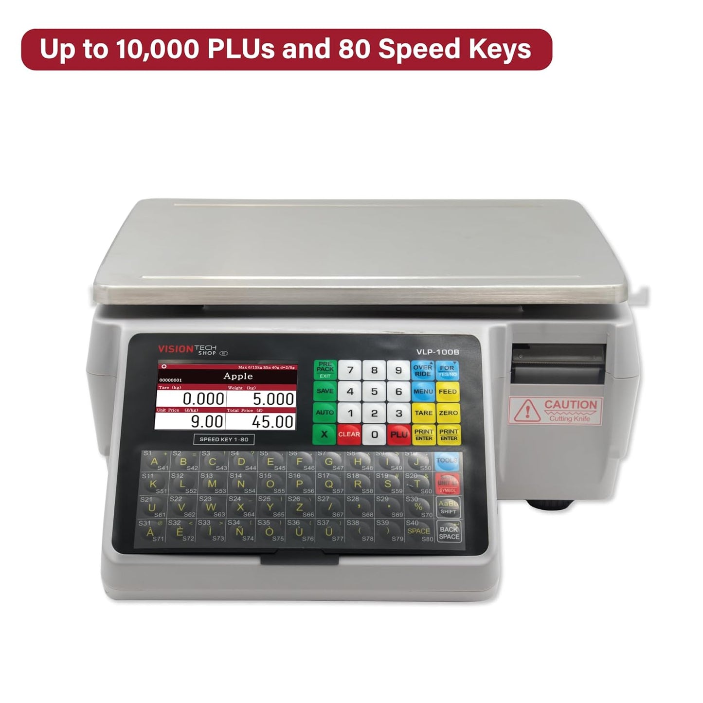 VisionTechShop VLP-100B Label Printing Scale, Capacity 30/60lb Readability 0.01/0.02lb, NTEP Legal for Trade, English, Spanish Available