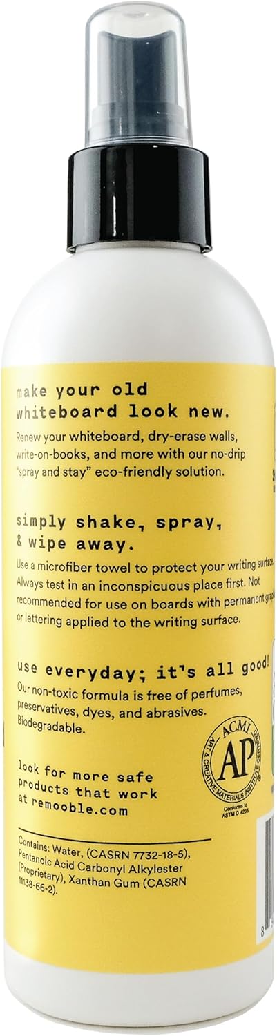Remooble Dry Erase Whiteboard Cleaner Spray - Safely Removes Tough Stains and Ghosting (2 Pack)