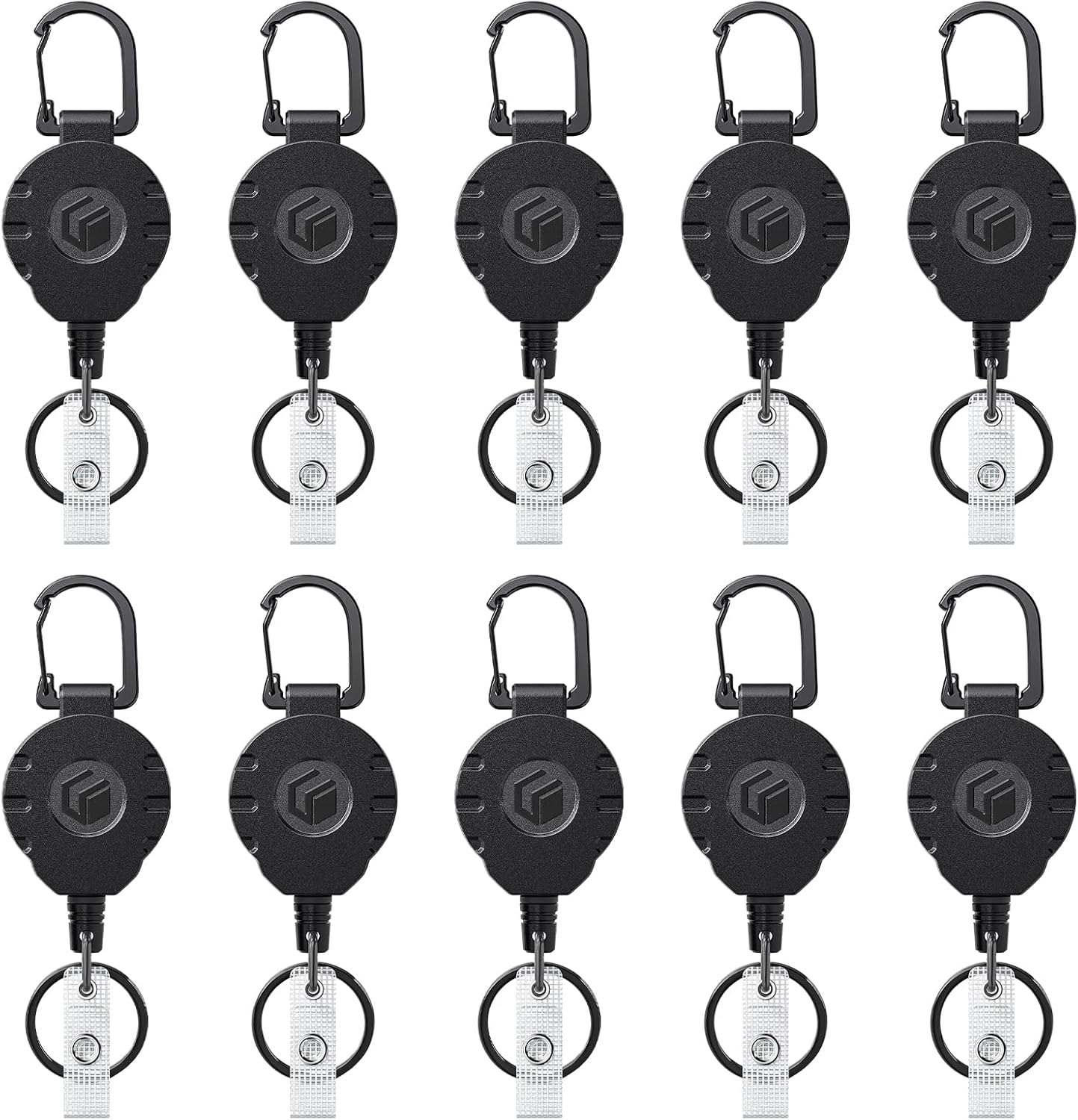 Uniclife 10 Pack Retractable Keychain Heavy Duty Carabiner Badge Holder Tactical ID Badge Reel for up to 8 oz with Stainless Steel 31.5 Inch Steel Wire Rope Retractable Lanyard Clip and Key Ring