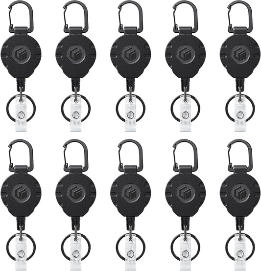 Uniclife 10 Pack Retractable Keychain Heavy Duty Carabiner Badge Holder Tactical ID Badge Reel for up to 8 oz with Stainless Steel 31.5 Inch Steel Wire Rope Retractable Lanyard Clip and Key Ring