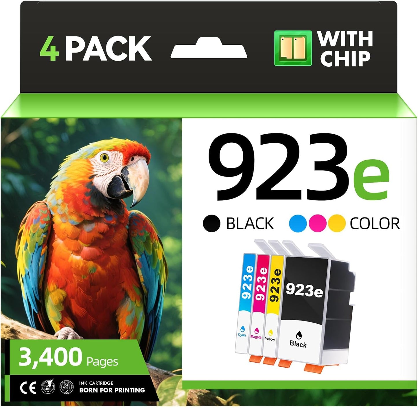 923e Ink Cartridges Combo 4-Pack High Yield with Chip Replacement for HP 923 923e 923XL Ink Compatible with OfficeJet Pro 8135e 8138e 8139e 8122e 8120 8123 8130 8133 Printers Black Cyan Magenta Yellow