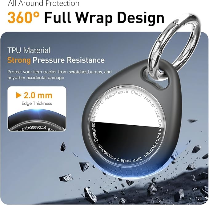 for AirTag Holder for Apple - 4 Pack for Air Tag Case, Waterproof Protective Cover with Secure Keychain Loop [Fit Tightly Design] [Hold Securely] GPS Tracker Accessories,Black/Orange/Blue/Red