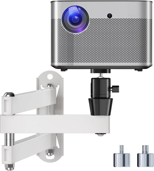suptek Universal Foldable Projector Wall Mount - Adjustable Bracket for Projectors, Compatible with 1/4", M4 & M6 Screws, Heavy-Duty & Space-Saving Design, White, MA1330YTW
