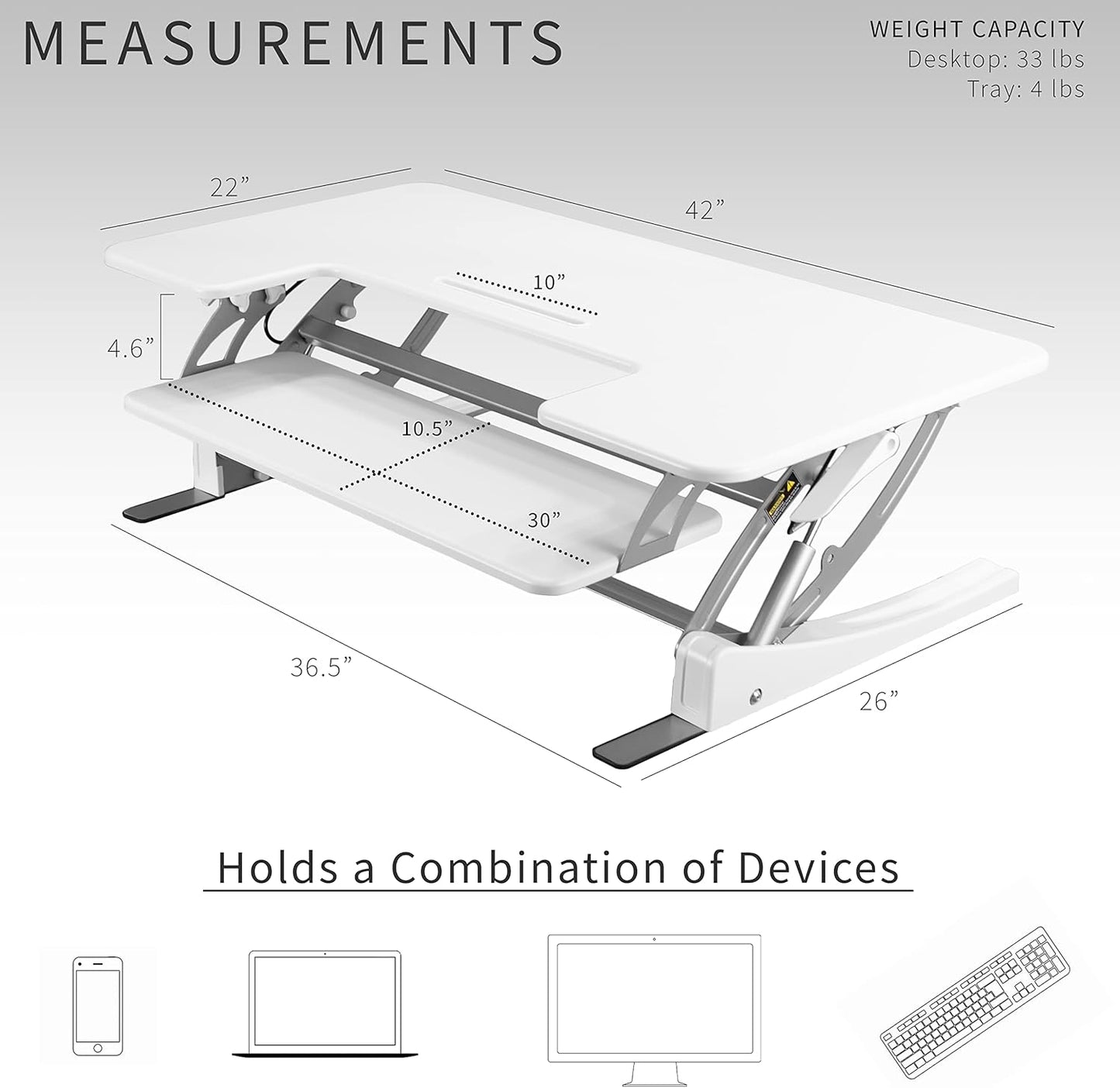 VIVO 42 inch Height Adjustable Stand Up Desk Converter, V Series, Quick Sit to Stand Tabletop Dual Monitor Riser Workstation, White, DESK-V000VLW