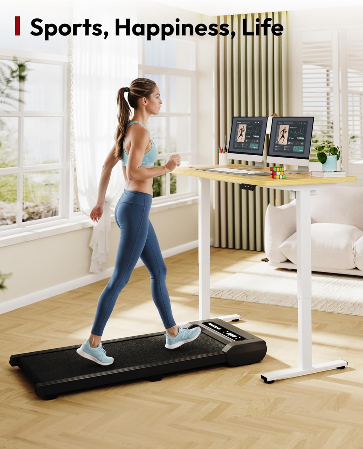 SANODESK Electric Standing Desk 48 x 24 Inches Whole-Piece Desktop Height Adjustable Stand Up Desk w/6-Button Controller Ergonomic Computer Desk for Home Office, White Frame + Natural Tabletop