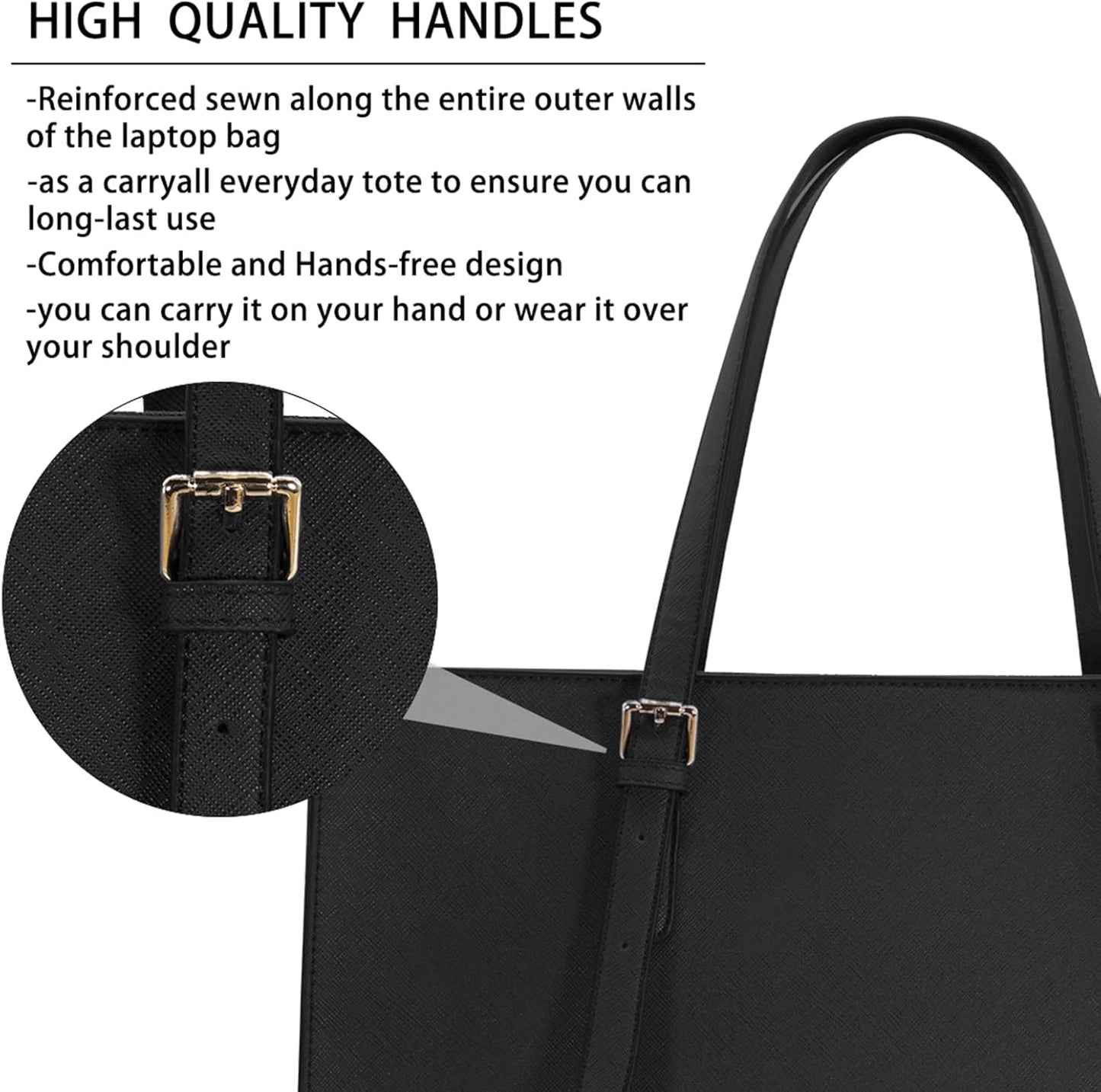 Laptop Bag for Women Waterproof Lightweight Leather 15.6 Inch Computer Tote Bag Business Office Briefcase Large Capacity Handbag Shoulder Bag Professional Office Work Bag Black