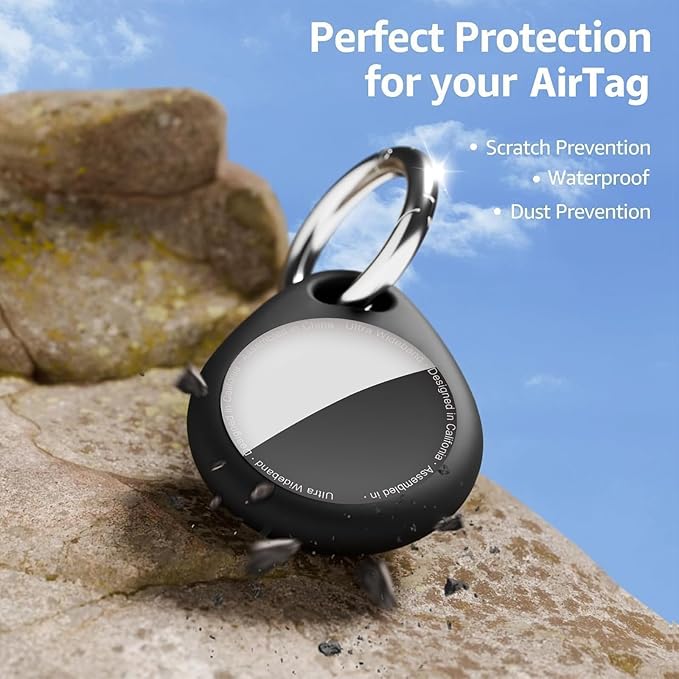 for AirTag Keychain Holder with Wire Cable, Secure Lock Case for Air tag, Applicable to AirTags, Key Ring Chain Luggage, for Airtag Accessories for GPS Item Finder Tracker, Black