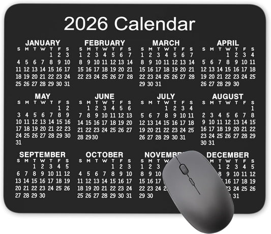 Non-Slip Rubber Mouse Pad， 2026 Calendar Horizontal Version Calendar Black Mouse Mat Mouse Pad Office Gaming Mousemat 9.5 inch x 7.9 inch