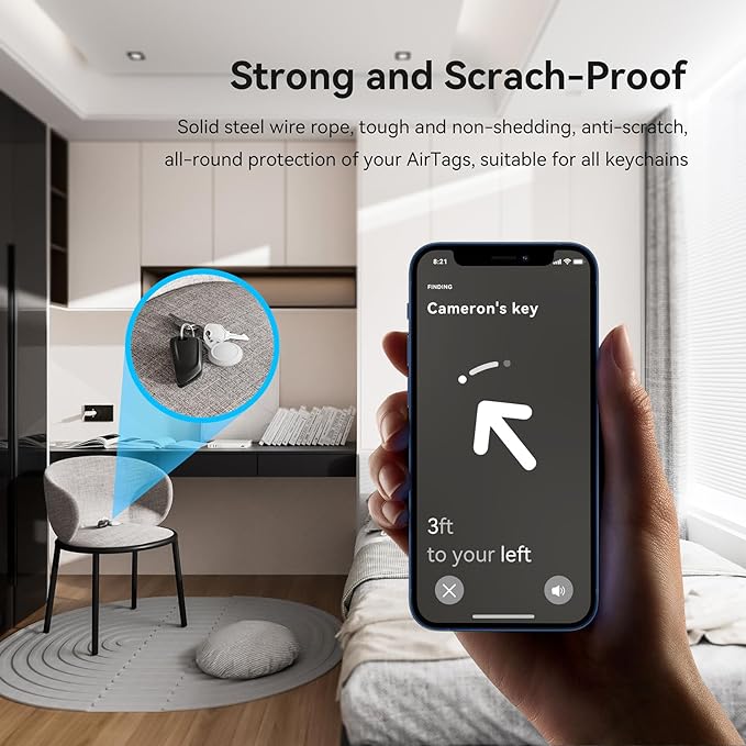 Gitfos AirTag Holder - Waterproof AirTag Keychain Holder for Apple AirTag, 360° Secure AirTag Case with Metal Cable, AirTag Accessories, Airtag Holder for Luggage, Backpack, Key, Pet, White.