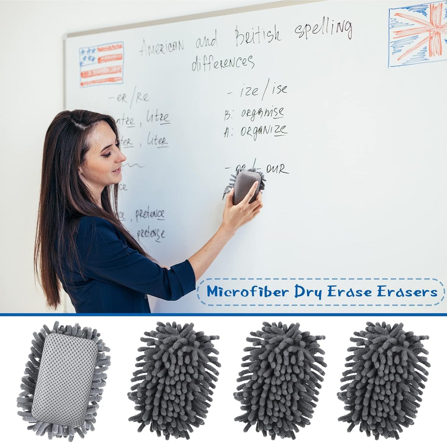 Epakh 12 Pieces Magnetic Microfiber Dry Eraser Microfiber Whiteboard Washable Shag Erase Board for Markers Chalk Home Classroom and Office(Grey)