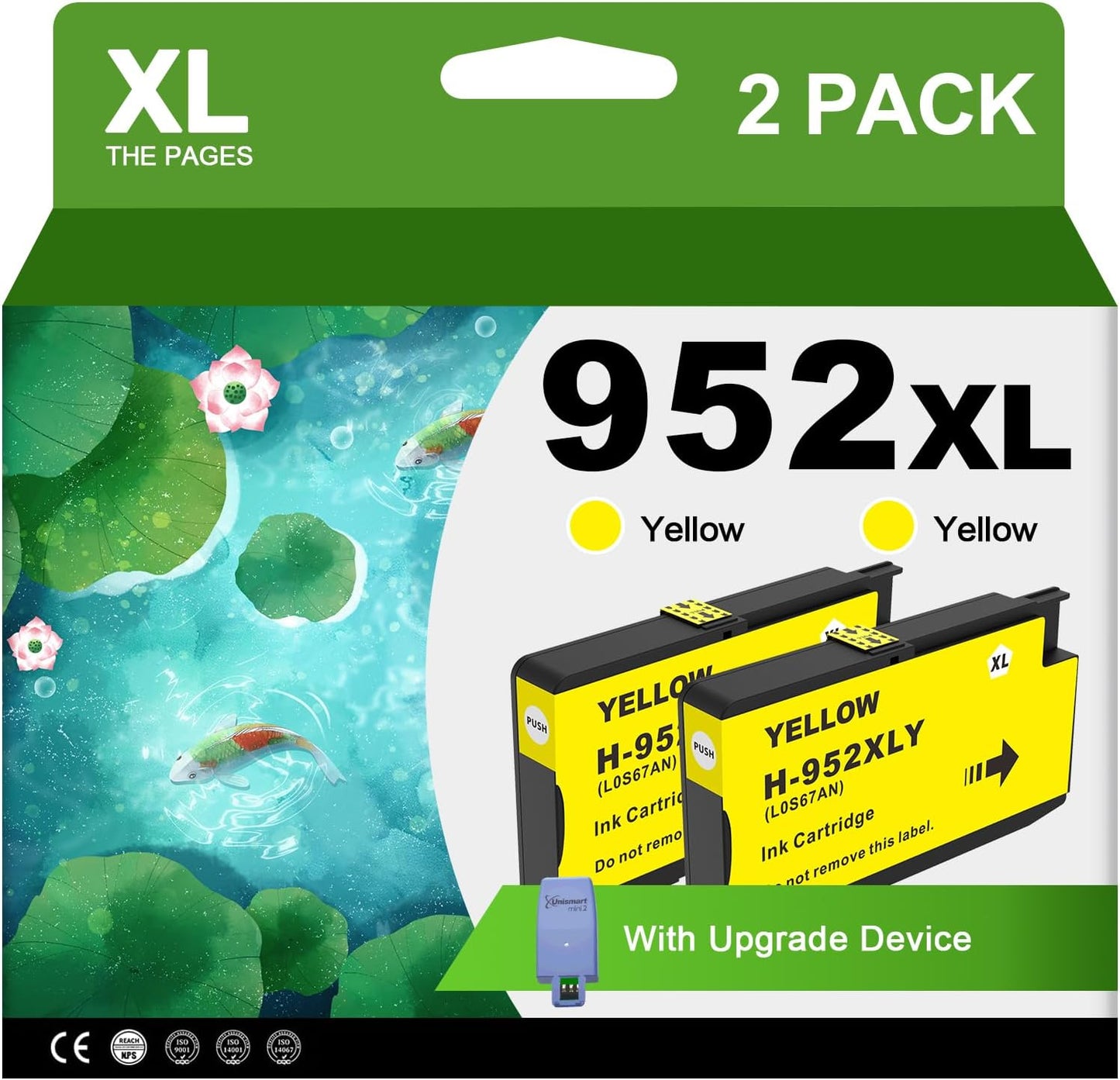 952XL Yellow Ink Cartridges with Upgrade Device Replacement for HP 952 XL Combo Pack for HP Officejet Pro 7740 8720 8710 8210 8715 8740 8702 8730 8725 Printers (952XL Yellow High-Yield 2 Packs)