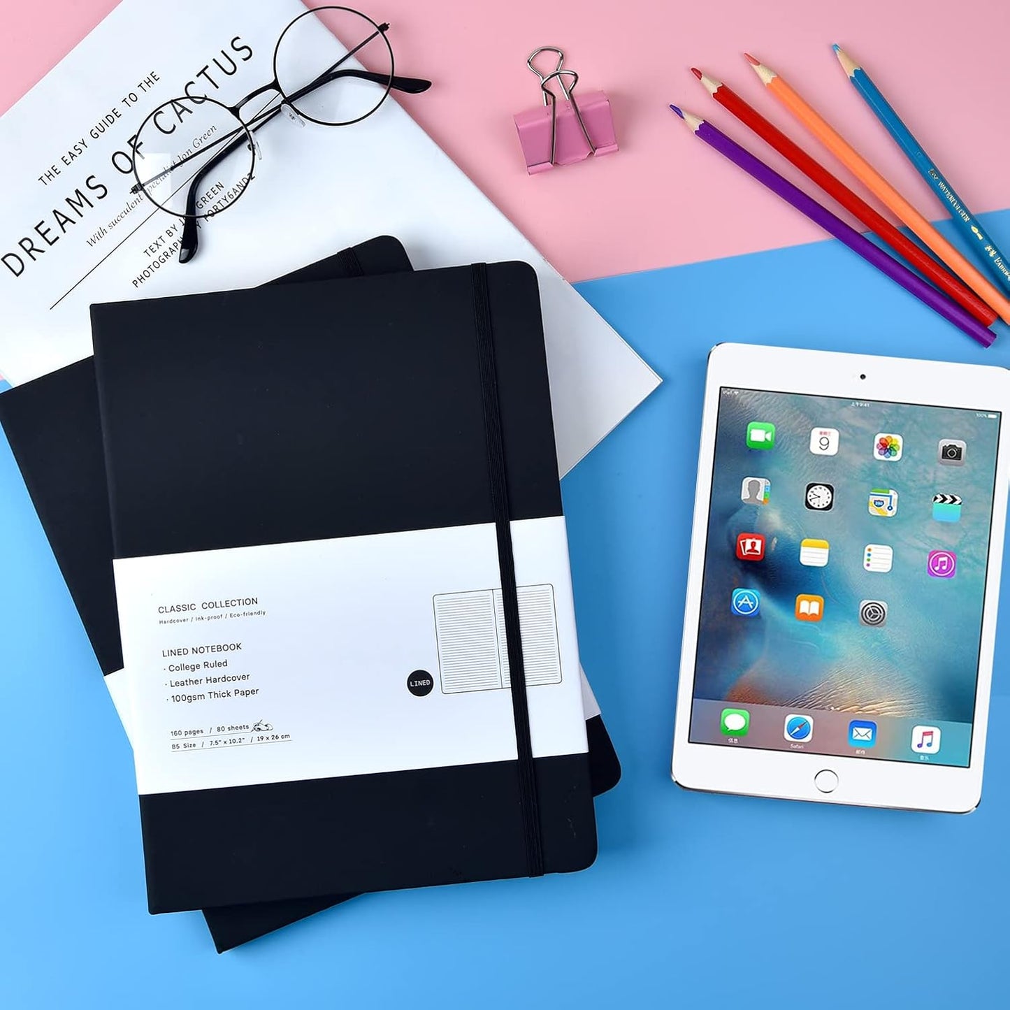 Coopay 12 Pack B5 Notebooks Journal College Ruled Composition Notebooks Classic Hardcover Lined Journals for Office Home School Business Writing Note Taking, 10.2" x 7.5", 100GSM Thick Paper (Black)