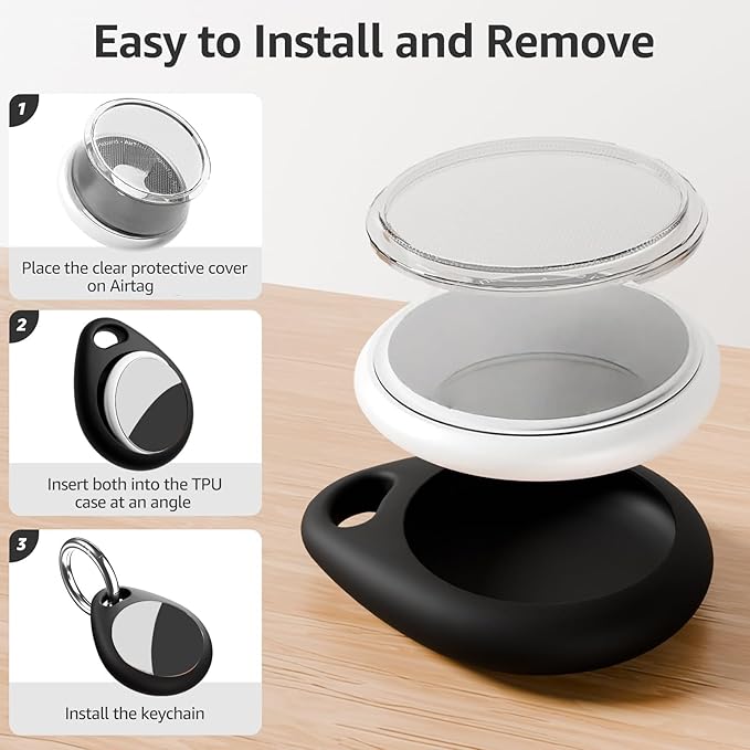 for AirTag Keychain Holder with Wire Cable, Secure Lock Case for Air tag, Applicable to AirTags, Key Ring Chain Luggage, for Airtag Accessories for GPS Item Finder Tracker, Black