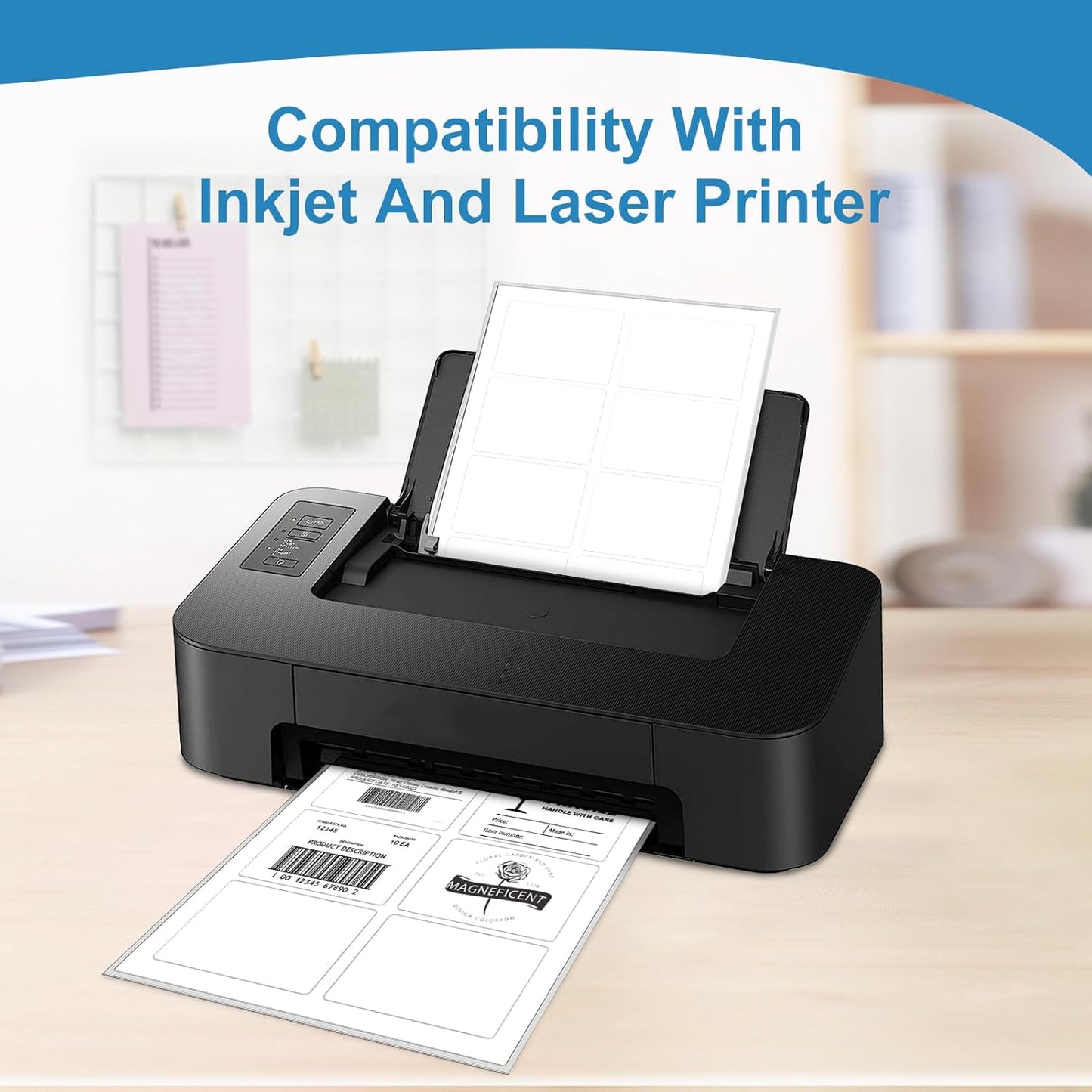 Name Tag Stickers 2 1/3" x 3 3/8", White Blank Mailing Labels, Inkjet and Laser Printer Guaranteed, 8 Labels Per Sheet, 25 Sheets - 200 Label （HB-R108）