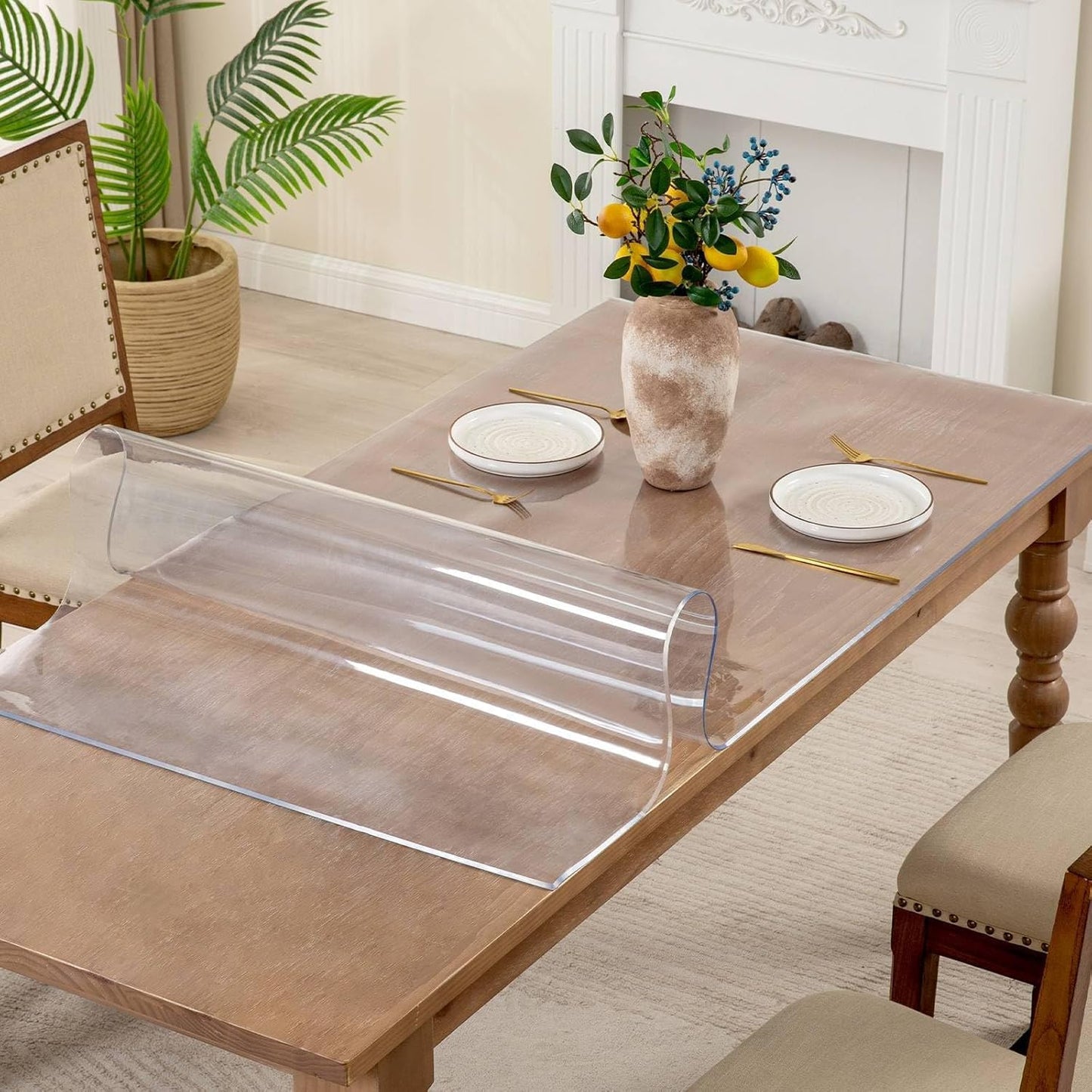38 x 63 Inch Clear Table Cover Protector, 2mm Thick Clear Table Protector for Dining Room Table, Plastic Table Cover, Waterproof Table Pad for Kitchen, Office