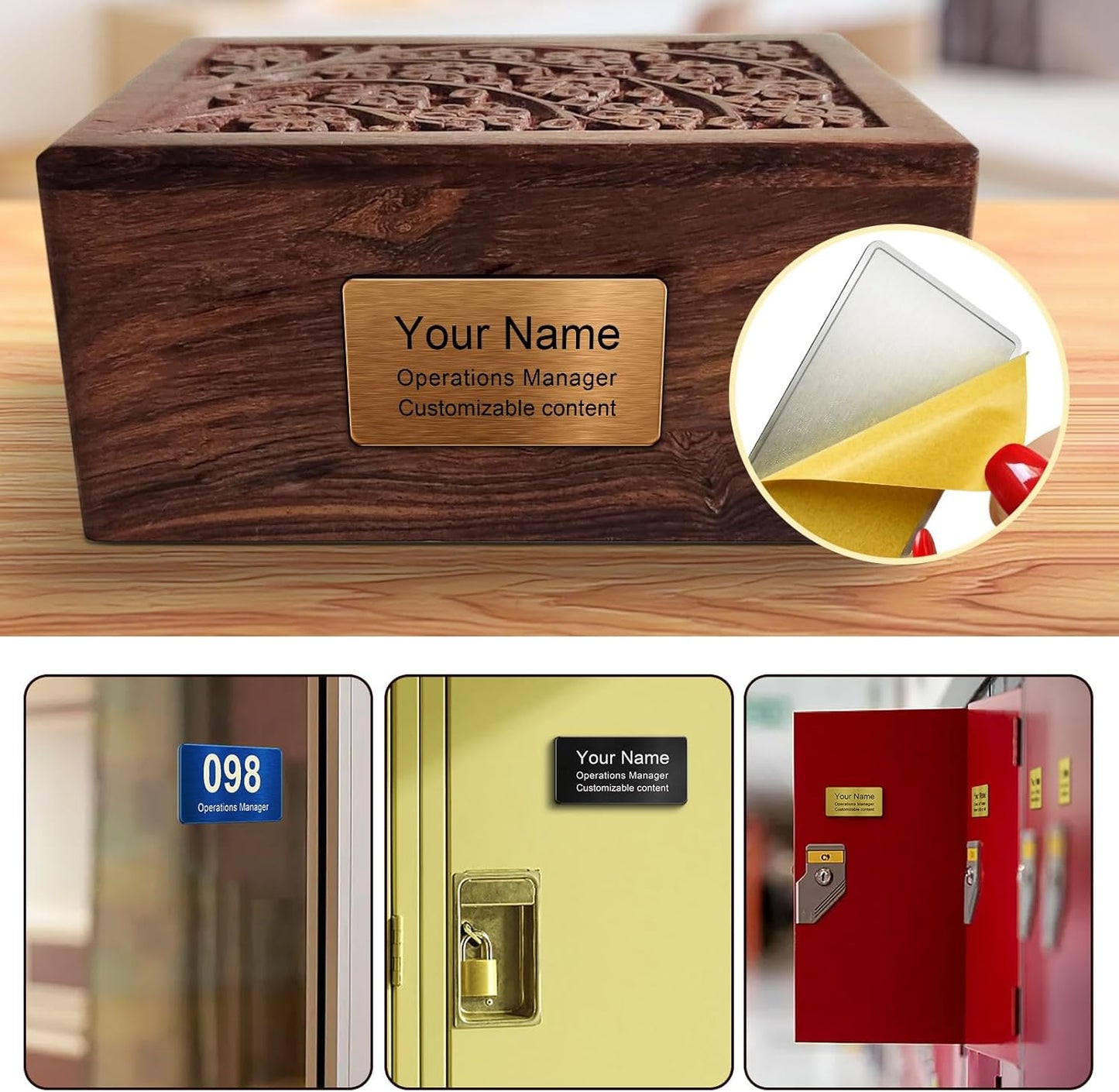 Stainless Steel Personalized Name Plate with Adhesive - Custom Plaque, Name Tag, Badge, Lable, Sign - Engraved Name Plates for Trophy, Award, Memorial