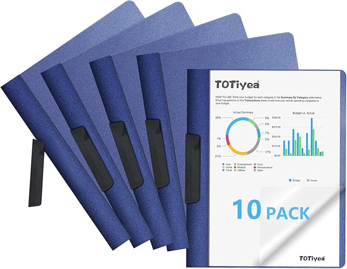 TOTiyea 10 Pack Clear Report Covers with Swing Clip, File Folder with Swing Clip, 30 Sheets Capacity, Slide Locking Report Covers, Letter Size (Navy, 10 Pack)