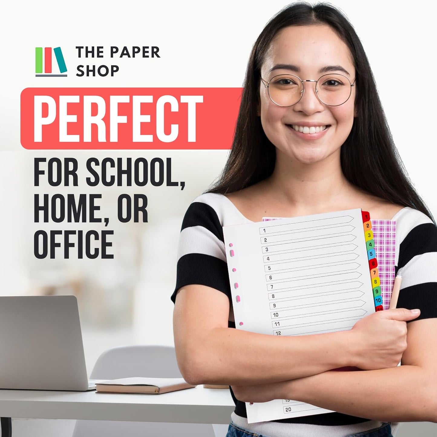 [25 Pack] A4 File Dividers 20 Part Numbered 1-20 | A4 Subject Dividers 20 Part Numbered 1-20 with Multipunched Reinforced Colour Tabs 150gsm