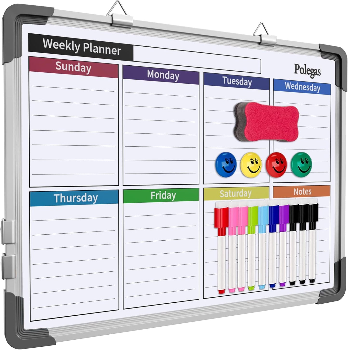 Dry Erase Calendar Whiteboard for Wall, Polegas 16" X 12" Magnetic White Board Board, Small Wall Monthly Double Sided Boards Student, Home, Office (Red)