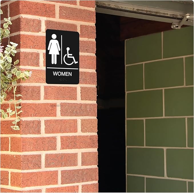 ADA Braille Handicap Bathroom Signs for Business with Double Sided 3M Tape (Pack of 2) - ABS Plastic Men and Women Bathroom Signs 9”x 6” for Offices, Businesses, and Restaurants