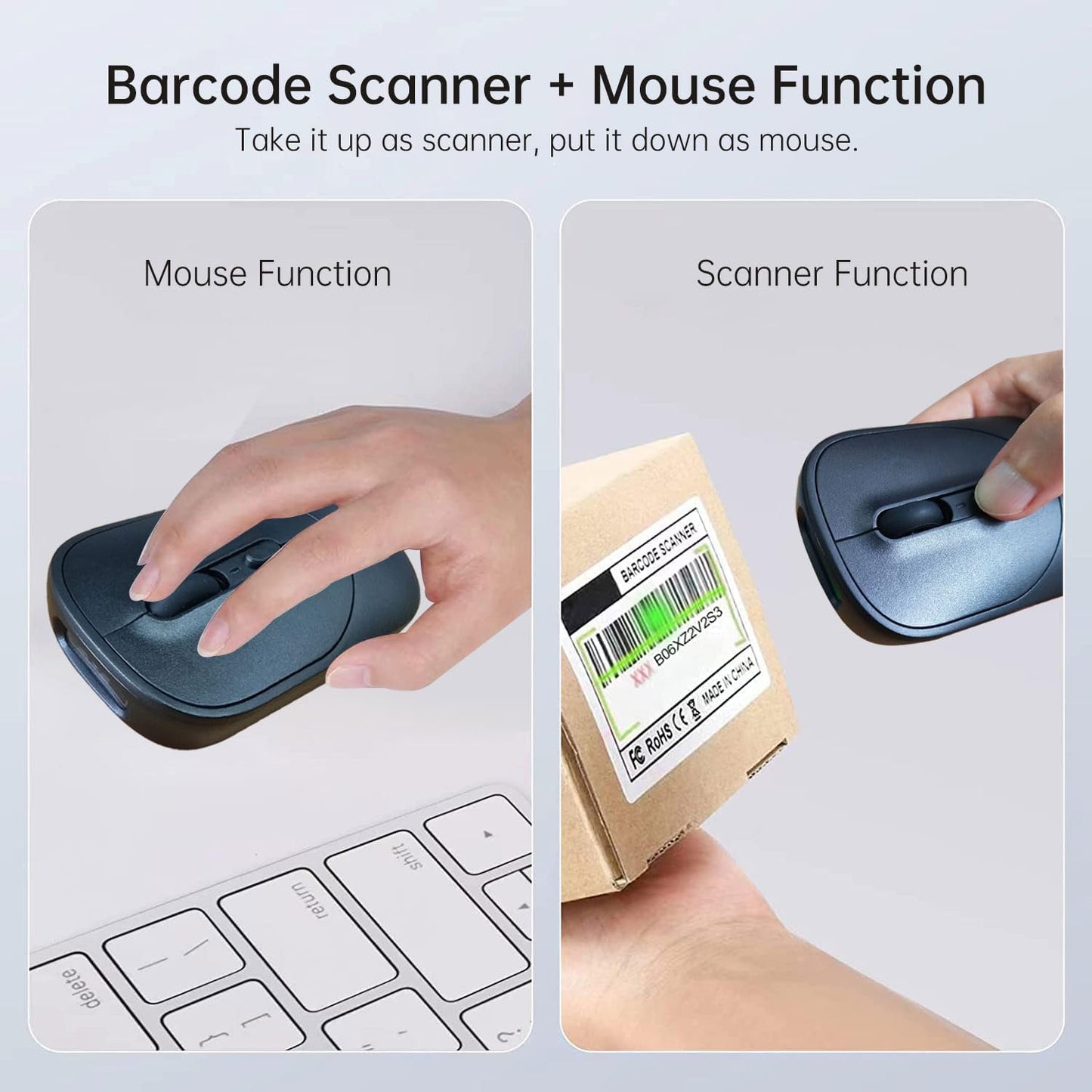 New Wireless Mouse Barcode Scanner, 2-in-1 Design 2D Handheld Barcode Scanner with Wireless Mouse Functions for POS System,Store,Supermarket, Warehouse.(Black)