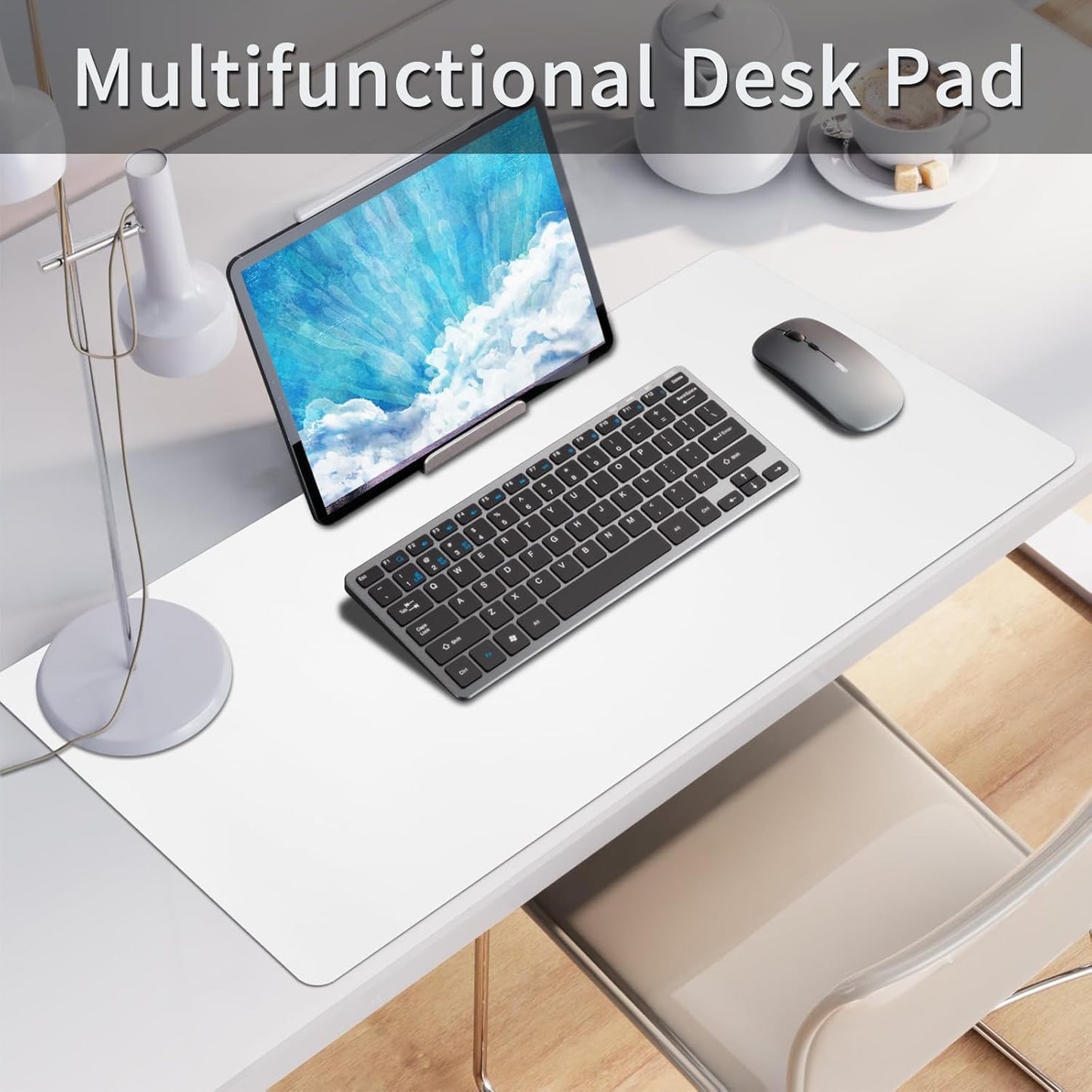 Leather Desk Pad, Large Mouse Pad, Non-Slip Desk Mat, Leather Desk Blotter, Computer Desk Pad, Waterproof Keyboard Pad for Home Office and Decor - White (31.5×15.7 Inches)