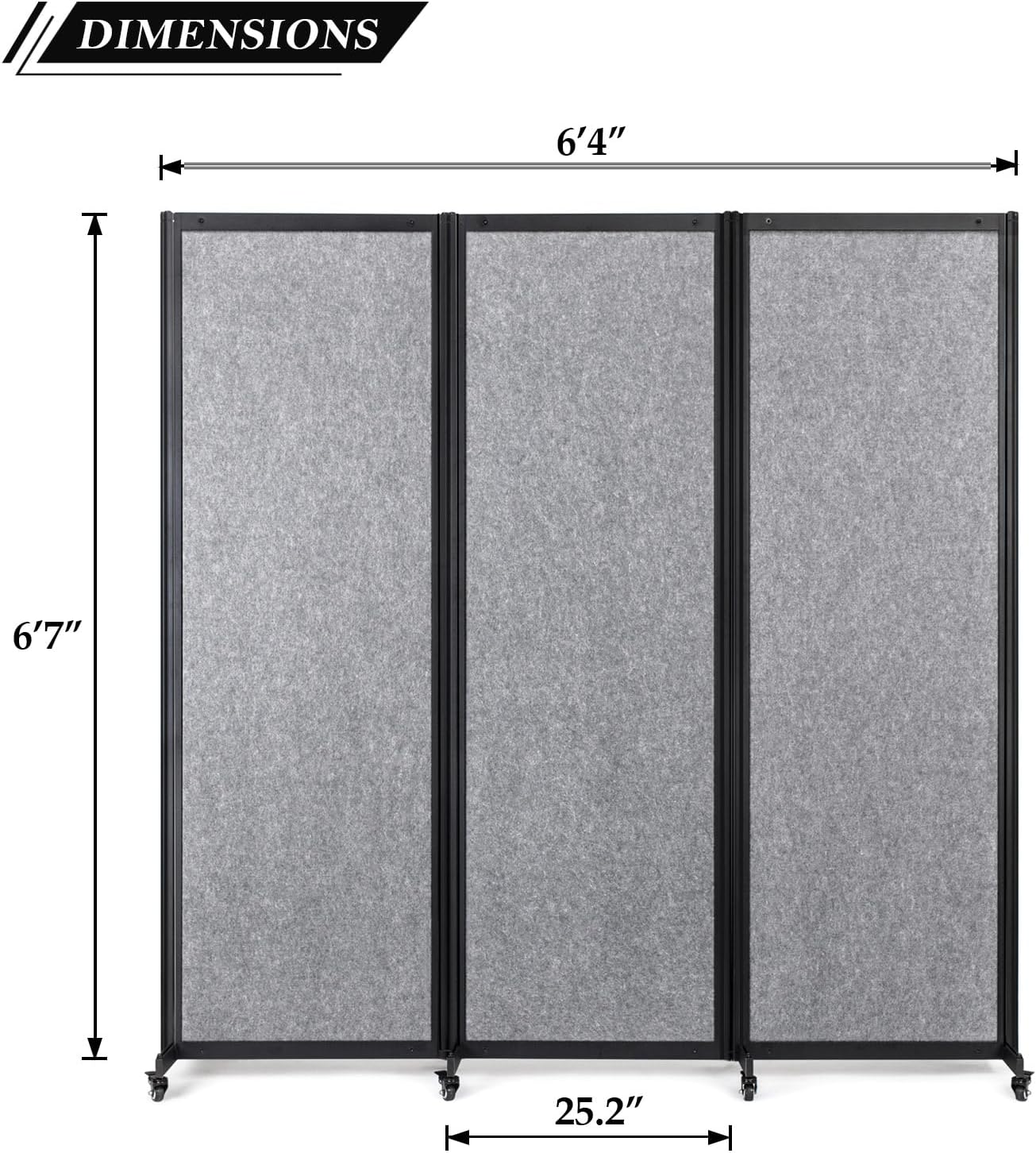 Room Partition,Office Divider,Portable Commercial Screen Dividers,Privacy Partition Separator,Classroom School Dividers,6'4"L* 6'7"H,3 Panel,Light Grey