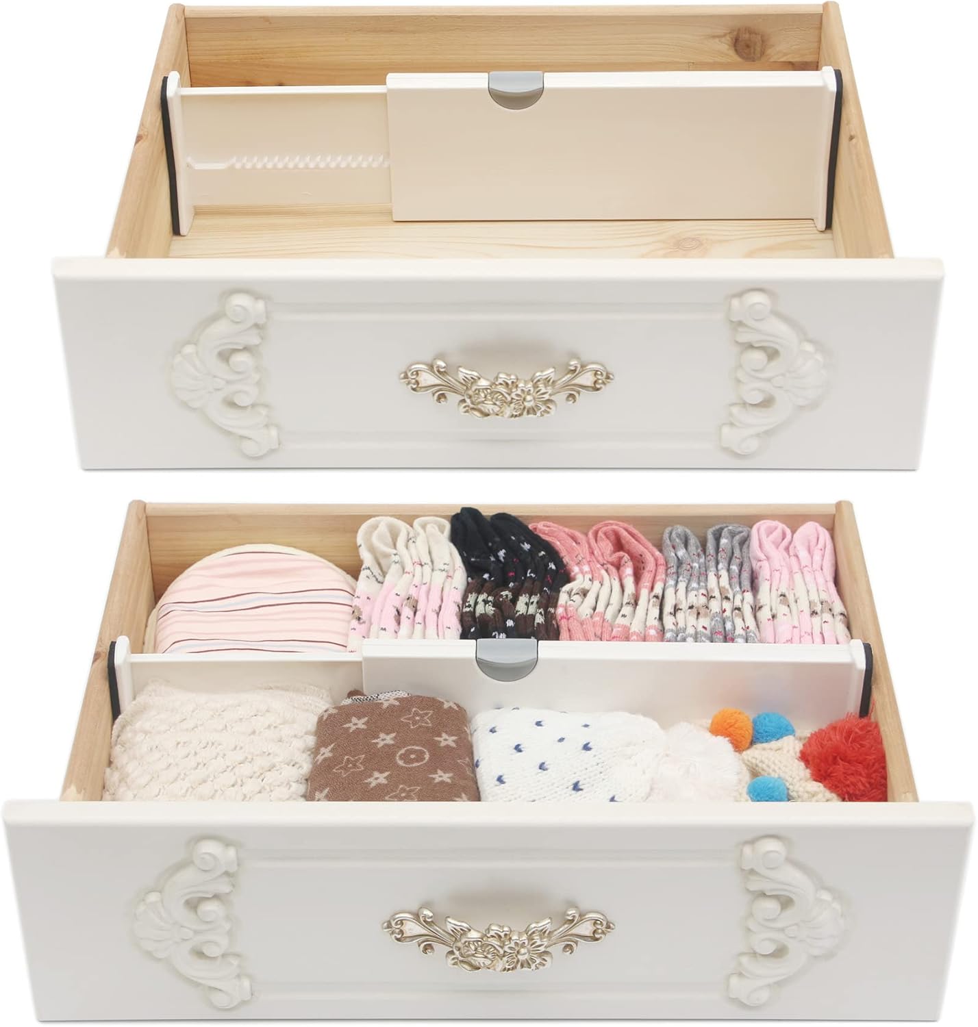 DIOMMELL 12 Pack Adjustable Plastic Drawer Dividers, White, 4"H x 11"-17"L, Expandable Organizers for Kitchen, Bedroom, Closet, Bathroom & Office Drawers