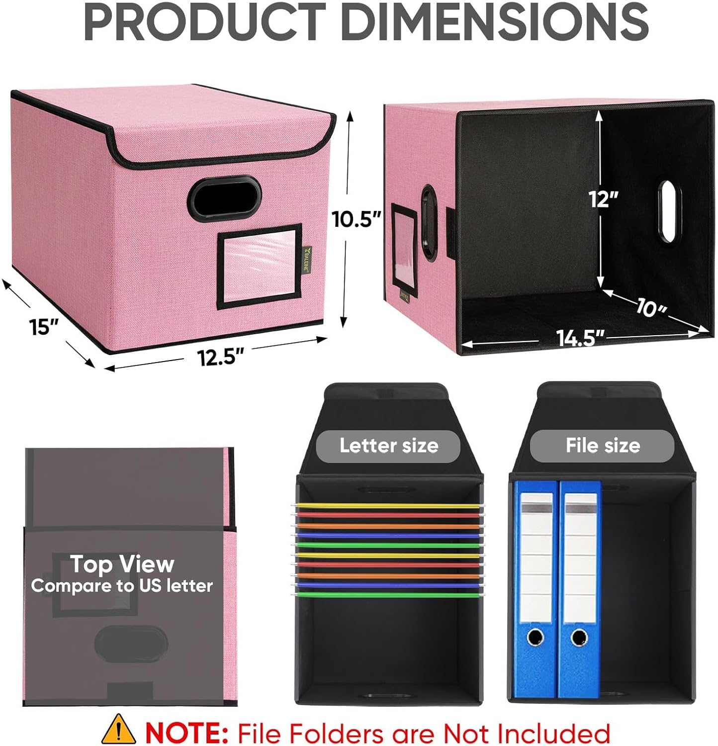 BALEINE File Organizer Box with Lid, Collapsible File Folder Organizer with Plastic Slide, Hanging File Folder Box for Office Document Storage (1 Pack, Pink)