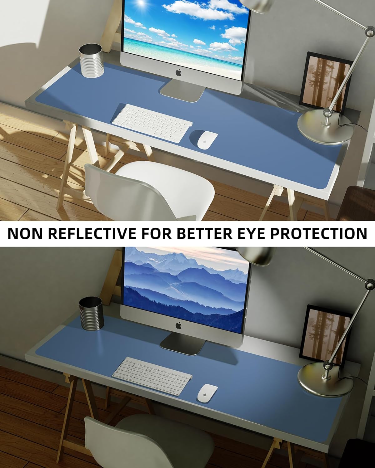 AFIING Leather Desk Pad Protector, Mouse Pad, Office Desk Mat, Non-Slip PU Leather Desk Blotter, Large Desk Mat, Waterproof Keyboard Mat for Office/Home/Decor (Grey Blue, 48" x 17")